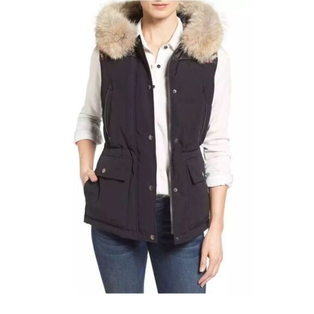 Pendleton Heritage Women's‎ BLK Aztec  Down Pueblo Vest Coyote Fur Collar Size L